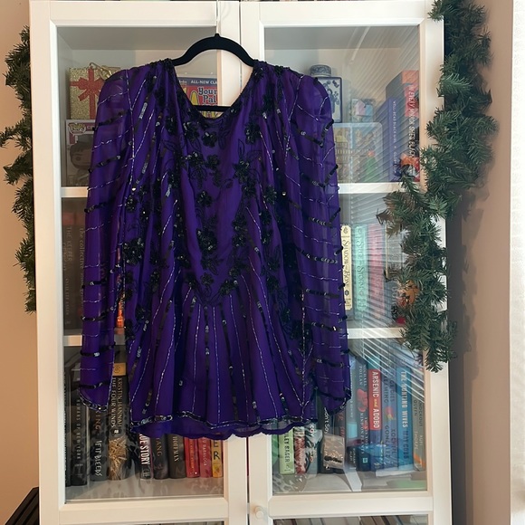 PURE SILK INDIGO EMBELLISHED TOP - Picture 2 of 13